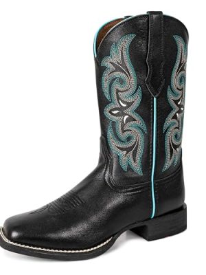 Women Western Boots Hand Painted, Square Toe, Full Grain Cowhide, 4-Layer Composite Sole(PLT203604)