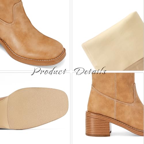 41oRSmyZZ3L.jpg Women's Banana Knee High Boots Square Toe Chunky Block Heel Tall Boots Wide Calf Fashion Comfortable Casual Pull on Long Boots