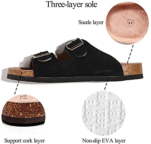 Women Men Slide Cork Sandal Flat Adjustable Strap Buckle Slip on Casual Open Toe Shoes Suede Summer
