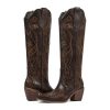 Cowboy Boots for Women Knee High Cowgirl Boots, Western Boots with Floral Embroidered Pointed Toe Chunky Heel Pull On Retro
