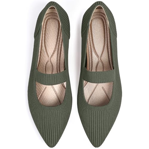 Women's Flats Shoes Pointed Toe Knit Washable Ballet Comfortable Dressy Mary Jane Flat