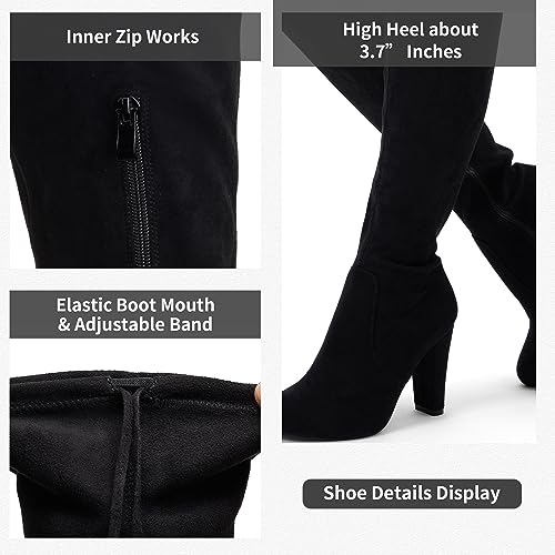 Women's Aria Thigh High Over The Knee Boots, Cute Suede Long Boots with High Heel and Inner Zipper