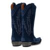 Vintage Embroidered Cowboy Boots Women Mid Calf Western Boots Suede Low Chunky Stacked Heel Square-Pointy Toe Short Cowgirl