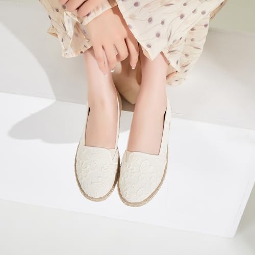 Women's Black Flats with Flower Embroideried,White Lace Ballet Flats,Comfortable Dress Flats