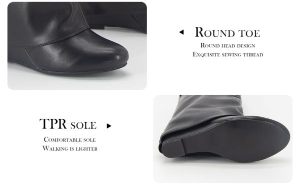 Fold Over Boots Women's Knee high Shark Boots Pointed Toe Wedge Heel Flat Shoes For Fall Winter Dress Boots