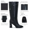 Wide Calf Knee High Boots for Women ?C Tall Fashion Boots with Side Zipper, Square Toe, Chunky Heel, Faux Leather Long Boots