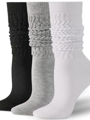 3 Pairs Slouch Socks for Women, Long Slouchy Scrunch Socks, Knit Chunky Boot Sock