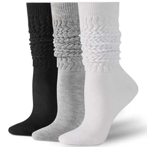 3 Pairs Slouch Socks for Women, Long Slouchy Scrunch Socks, Knit Chunky Boot Sock