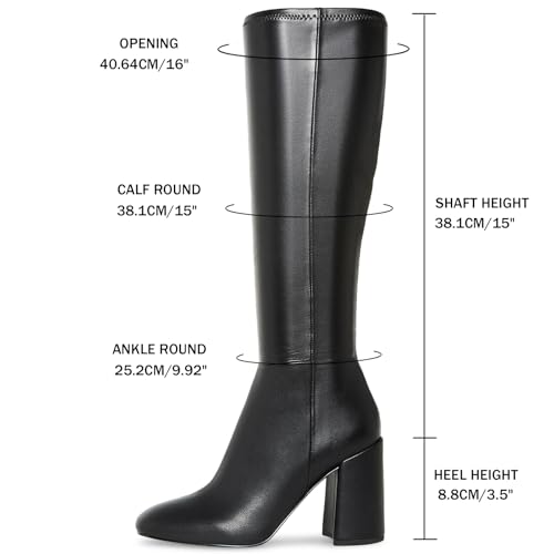 Women's Knee High Boots Faux Leather Square To Tall Boots Fashion Chunky Block Heel Long Boots with Side Zip