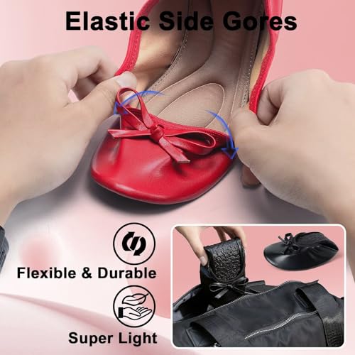 Women's Flats, Portable Foldable Casual Flats for Women, Bowknot Round Toe Comfort Light Weight Slip-On Dress Shoes