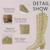516aVGvRoL.jpg Sparkly Cowgirl Boots for Women Side Zipper Tall Wide Calf Western Knee High Cowboy Boots Chunky Heels Glitter Sequin Party