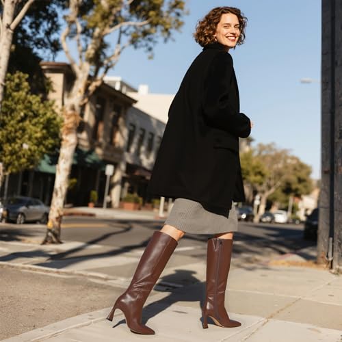 Knee High Boots for Women Pointed Square Toe Stiletto Heel Tall Boots High Heel Side Zipper Long Boots
