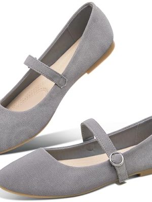 Mary Jane Flat Shoes Round Toe Ballet Flats for Women Dressy Fabric Business Flats Comfortable Classic Strap Flats for Office