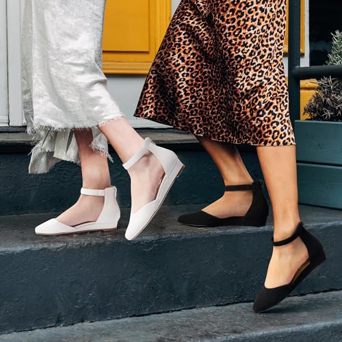 51MP1iNqc4L.jpg Women Flat Shoes with Ankle Strap, Low Wedge Heel Flats for Women, Comfortable Pointed Toe Dress Shoes for Work Business Wedding