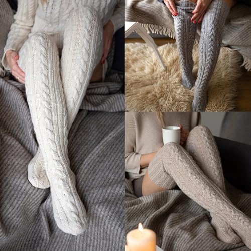51Mlb6rUsL.jpg Women's Cable Knitted Boot Socks Extra Long Thigh High Winter Stockings Over Knee Leg Warmers