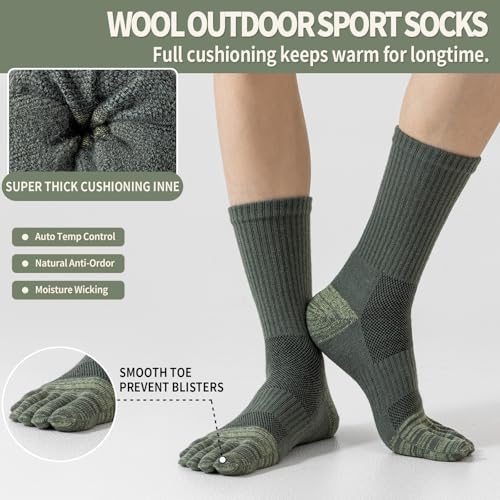 51P4eBi3VGL.jpg Merino Wool Toe Socks For Hiking Men&Women Thermal Winter Warm Boot Work Cushion Five Finger Socks 3 Pairs