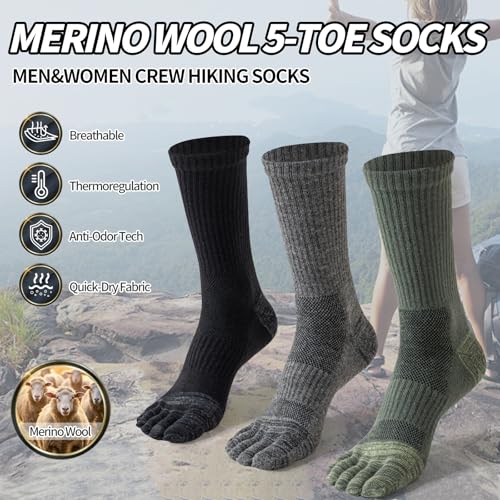 51QooocjIL.jpg Merino Wool Toe Socks For Hiking Men&Women Thermal Winter Warm Boot Work Cushion Five Finger Socks 3 Pairs