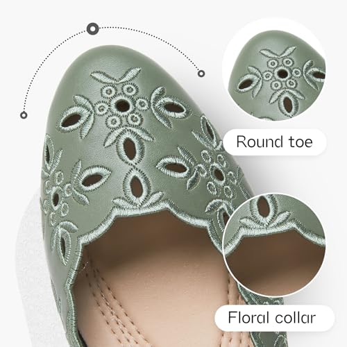 51l851PtgtL.jpg Women's Comfortable Dress Shoes Ballet Flats Slip On Shoes Black Flats Round Toe PU Leather Flats Summer with Floral Eyelets