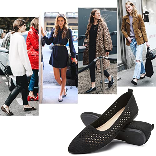 51mWFiTzFWL.jpg Women's Flats Shoes Women Comfortable Dress Shoes Black Pointed Toe Flats Ballet Mesh Knit Flat Dressy Slip on Business Casual