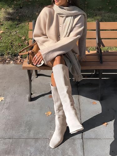 51ml-yukDXL.jpg Womens Knee High Boots Square Toe Chunky Block Heel Side Zipper Faux Suede Long Boots Fall Winter Shoes