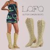 51pp5xBgPBL.jpg Sparkly Cowgirl Boots for Women Side Zipper Tall Wide Calf Western Knee High Cowboy Boots Chunky Heels Glitter Sequin Party