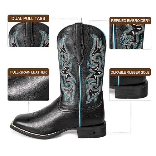 Women Western Boots Hand Painted, Square Toe, Full Grain Cowhide, 4-Layer Composite Sole(PLT203604)
