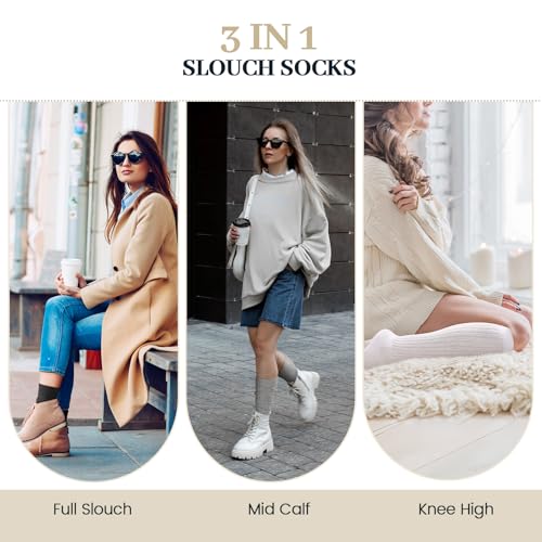 3 Pairs Slouch Socks for Women, Long Slouchy Scrunch Socks, Knit Chunky Boot Sock